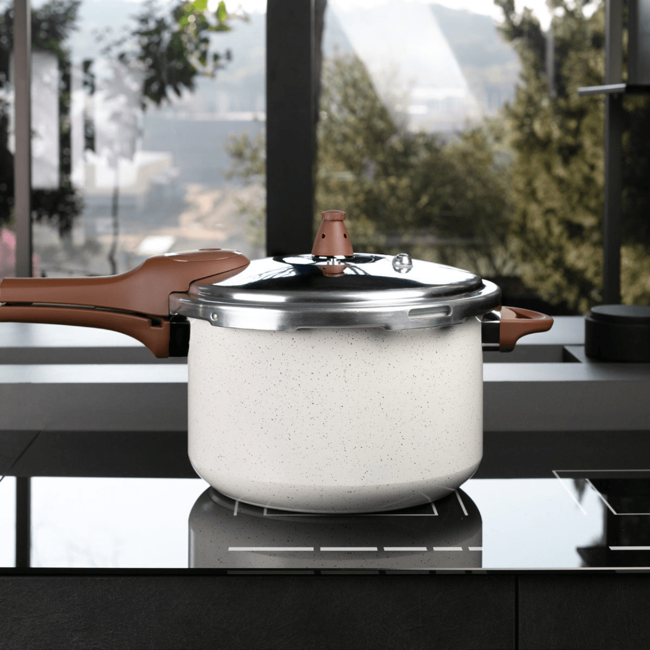 Panela de Pressão Indução Brinox Antiaderente Ceramic Life Pressure 6,8 Litros 24cm Vanilla